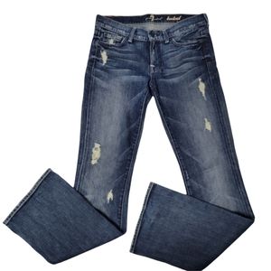 7 FOR ALL MANKIND Dark Wash Distressed Denim Blue Jean Bootcut Size 28 JU075Y576